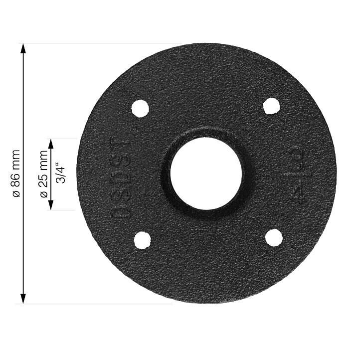 Walteco Rusticline Flanschplatte TubeDurchmesser: 85 mm, Stahl, Schwarz Sketch