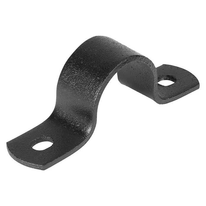 Walteco Rusticline Muffe - Schwarz, Stahl, 4 Stk. - Nahaufnahme einer schwarzen Rohrschelle, die ein stabiles und sicheres Befestigungselement für Rohre und Kabel darstellt.