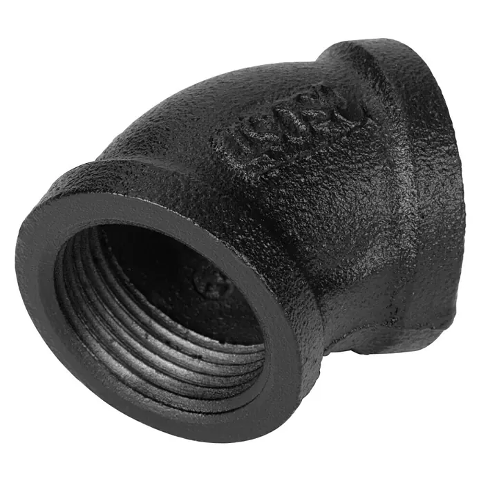 Walteco Rusticline Schraubwinkel Tube - Winkel: 45 °, Stahl, Schwarz, Innengewinde - Schwarzes Tempergussfitting, ein Winkelstück mit Innengewinde. Ideal für Rohrinstallationen im Sanitär- und Heizungsbereich.