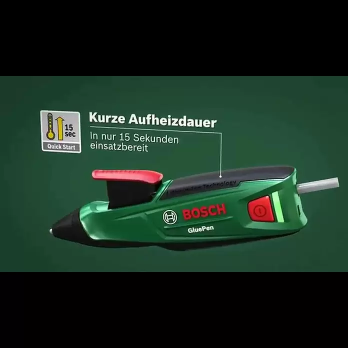 Bosch Akku-Heißklebestift GluePen - 3,6 V, Li-Ionen, 1,5 Ah, Durchmesser Klebepatrone: 7 mm - Bosch stellt vor: Akku-Klebepistole GluePen