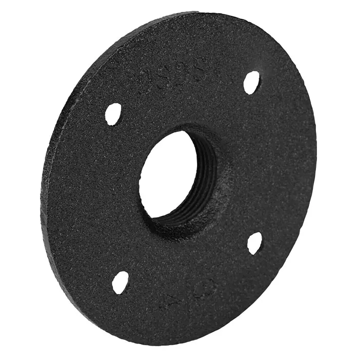 Walteco Rusticline Flanschplatte RT-1 - Durchmesser: 85 mm, Stahl, Schwarz - Schwarzer Rohrflansch aus Gusseisen mit vier Schraubenlöchern und einem Innengewinde für die Rohrbefestigung.