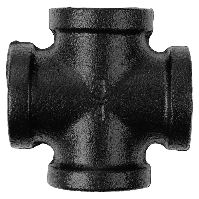 Walteco Rusticline Kreuzstück Tube - Stahl, Schwarz - Schwarzes Vierwege-Rohrstück aus Gusseisen, ideal für robuste Rohrverbindungen in industriellen Anwendungen.