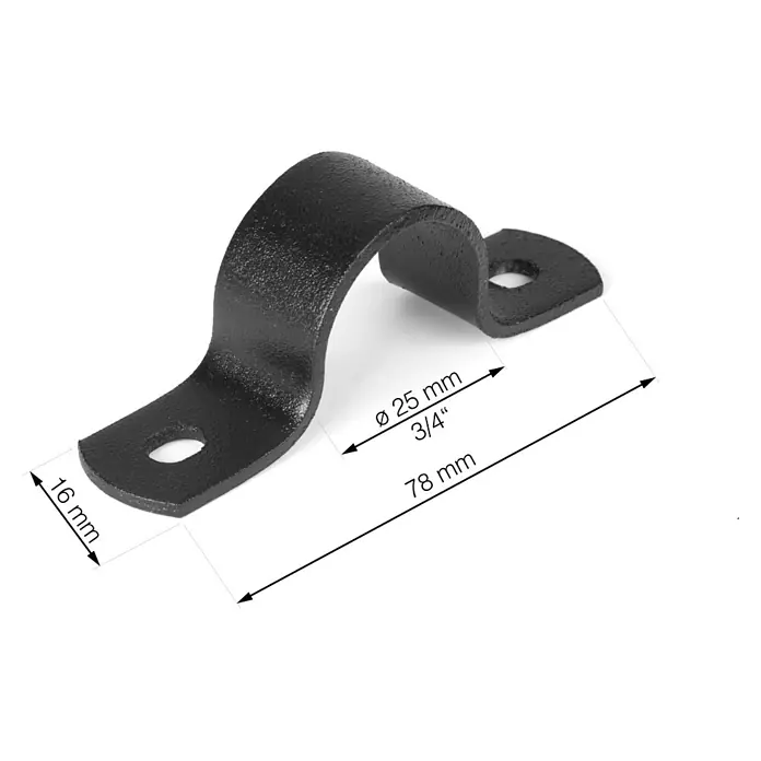 Walteco Rusticline Muffe - Schwarz, Stahl, 4 Stk. - Metallbügel mit den Maßen 78 mm Länge, 16 mm Breite und 25 mm Durchmesser zur Befestigung von Rohren oder Kabeln.
