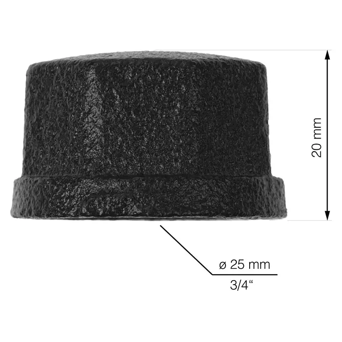 Walteco Rusticline Schraubkappen Tube - Stahl, Schwarz - Schwarze 3/4"-Rohrkappe aus robustem Material, ideal für den Abschluss von Rohren mit einem Durchmesser von 25 mm und einer Höhe von 20 mm.