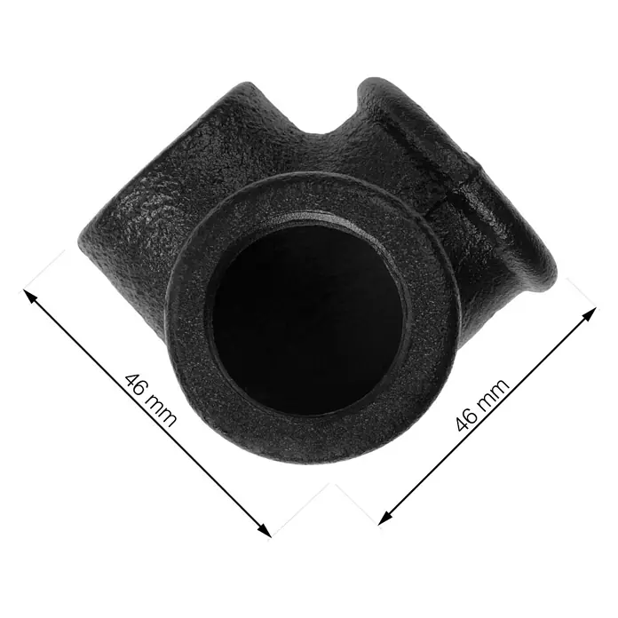 Walteco Rusticline Y-Stück Tube - Stahl, Schwarz - Nahaufnahme eines schwarzen Rohrverbindungsstücks mit Abmessungsangaben, das die Details und die Größe des Produkts hervorhebt.