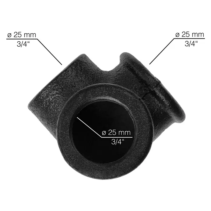 Walteco Rusticline Y-Stück Tube - Stahl, Schwarz - Schwarzes T-Stück Rohrverbinder mit 25 mm (3/4 Zoll) Durchmesser, geeignet für den Einsatz im Sanitärbereich oder in industriellen Anwendungen.
