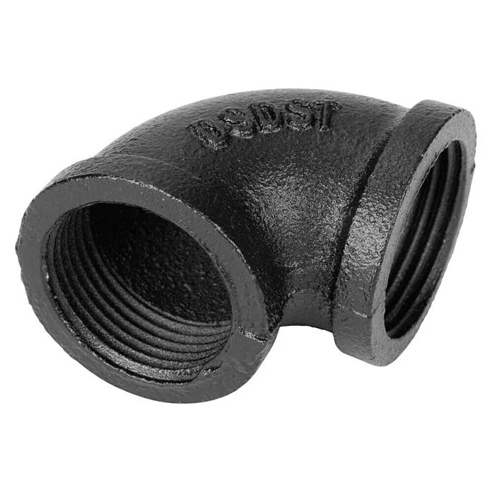 Walteco Rusticline Schraubwinkel Tube - Winkel: 90 °, Stahl, Schwarz, Innengewinde - Schwarzes 90-Grad-Rohrstück aus Gusseisen mit Innengewinde, ideal für Sanitär- und Bauanwendungen, robust und langlebig.