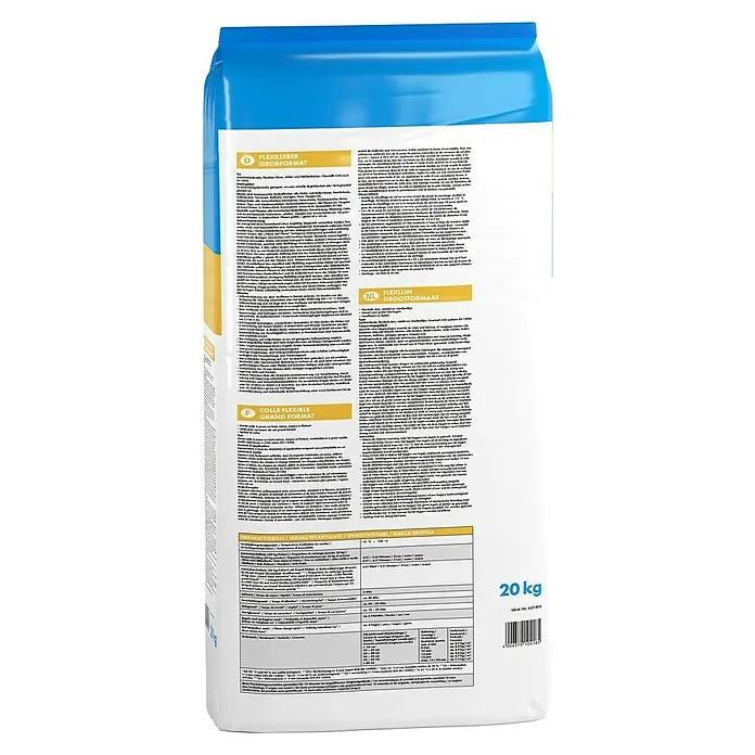 Knauf Flexkleber Großformat - 20 kg - Nahaufnahme eines 20 kg Sacks Flexkleber Groβformat für Fliesen, ideal für verschiedene Oberflächen.