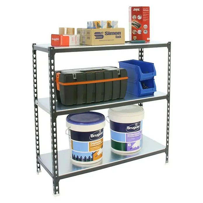 Simonrack Simonclick Metallregal Simonclick Plus - H x B x T: 90 x 90 x 50 cm, Traglast pro Boden: 180 kg, Anzahl Böden: 3 Stk., Stecken, Anthrazitgrau - Regal mit Werkzeugkasten, Farbeimern und Kartons, ideal für die Werkstatt oder Garage zur Aufbewahrung von Werkzeugen und Materialien.