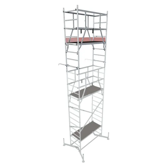 Krause ClimTec Aufstockelement 2. Aufstockung - Arbeitshöhe: 7 m - Aufnahme eines Rollgerüsts aus Aluminium. Das Gerüst bietet flexible Arbeitshöhen und ist ideal für Bau- und Renovierungsarbeiten.