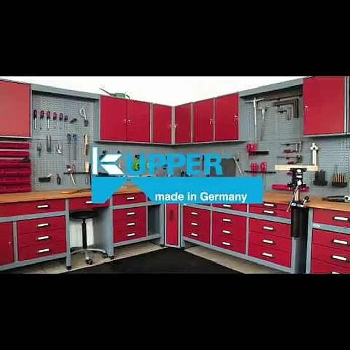 Küpper Werkbank - L x B: 60 x 120 cm, Arbeitshöhe: 84 cm, Belastbarkeit: 300 kg, Rot/Silbergrau, Anzahl Schubladen: 3 Stk. - Küpper Werkstatt 2017 " Made in Germany"