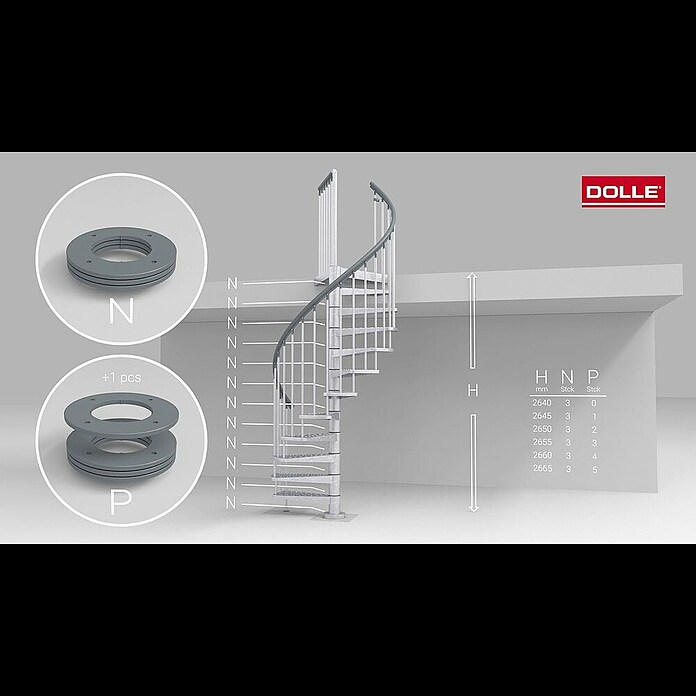 Dolle Außenspindeltreppe GardenspinDurchmesser: 125 cm, Geschosshöhe: 246 cm - 282 cm, Anzahl Steigungen: 12 Stk. Product