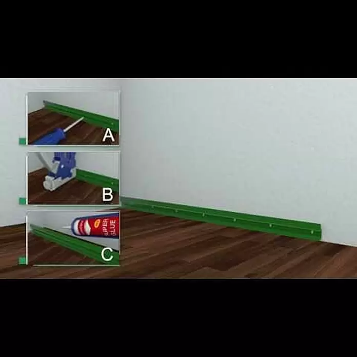 Profiles and more Befestigungsschiene Click Fix 23 - Mit Dichtlippe, Geeignet für: Profiles and more Sockelleisten mit vertikaler Nut, ausgenommen Typ FU18H, Länge: 2,4 m - Befestigungsschiene clamp fit 23