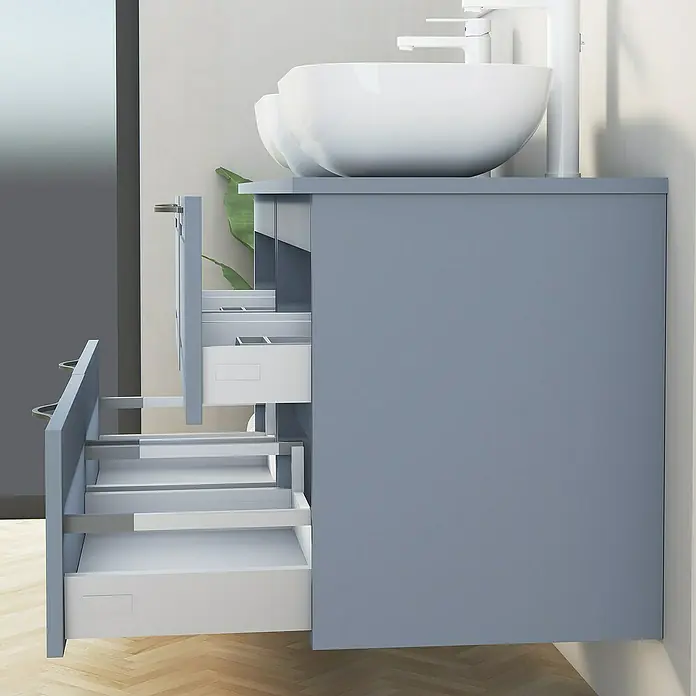 Artysan Mueble bajo de lavabo Toja - An x Pr x Al: 120 x 45 x 54,5 cm, Azul - Moderno mueble de baño con lavabo y cajones abiertos con un diseño elegante para cualquier baño.
