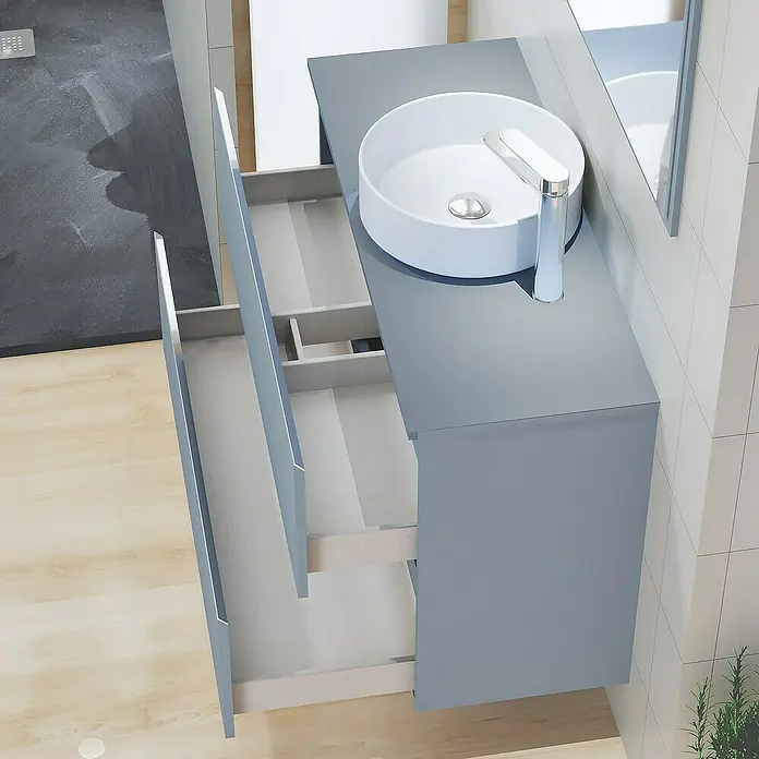 Artysan Mueble bajo de lavabo Cíes - L x An x Al: 38,6 x 90 x 64 cm, Azul - Moderno mueble de baño con cajones y lavabo sobre encimera, elegante y funcional para cualquier baño.