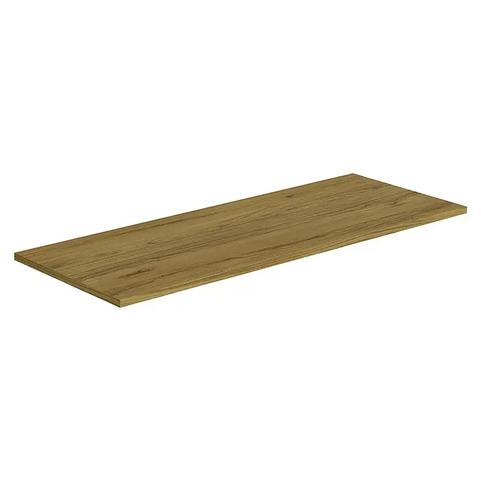 Artysan Encimera para lavabo Cíes - 39,1 x 101 x 1,6 cm, Roble Guadarrama - Primer plano de una encimera de madera marrón claro con un patrón de grano distintivo, perfecto para cocinas y espacios de trabajo.