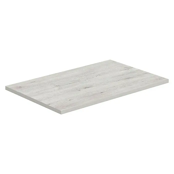 Artysan Encimera para lavabo Cíes - 39,1 x 61 x 1,6 cm, Silver - Imagen de un panel de madera blanca con veta. El panel es rectangular y se encuentra sobre un fondo negro.