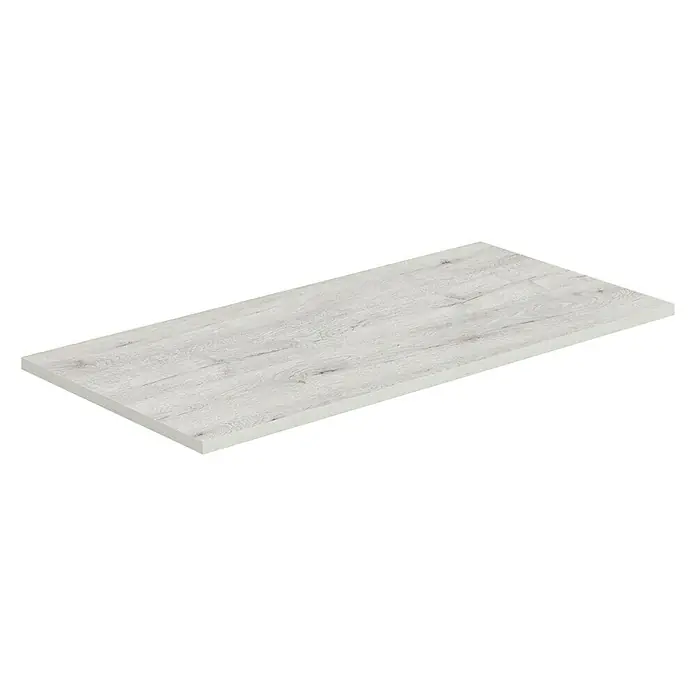 Artysan Encimera para lavabo Cíes - 39,1 x 81 x 1,6 cm, Silver - Un estante de madera rectangular con aspecto de madera clara sobre un fondo negro. Ideal para un diseño de pared elegante.
