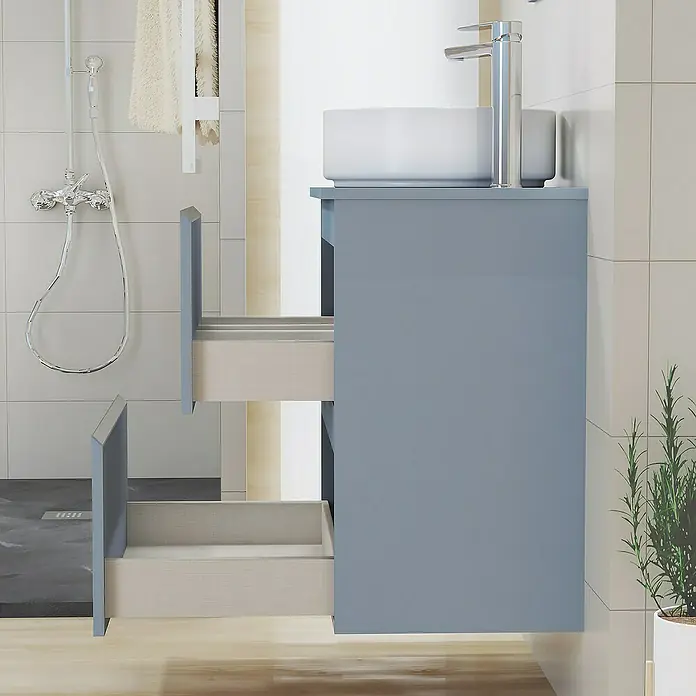 Artysan Mueble bajo de lavabo Cíes - L x An x Al: 38,6 x 60 x 64 cm, Azul - El lavabo de baño con tocador en azul ofrece espacio de almacenamiento. El diseño moderno se adapta bien a cualquier baño.