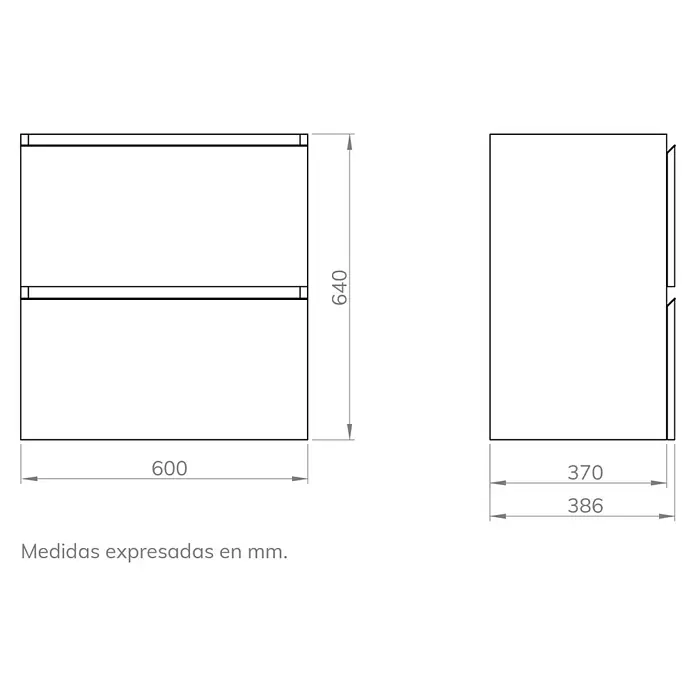 Artysan Mueble bajo de lavabo Cíes - L x An x Al: 38,6 x 60 x 64 cm, Azul - Esquema del mueble de baño con dimensiones 600x640x386 mm para una mejor orientación. Las dimensiones están especificadas en mm.