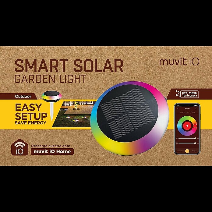 Muvit iO Lámpara decorativa solar inteligente Bluetooth RGB+CCT (5 W, Negro, IP65) | BAUHAUS