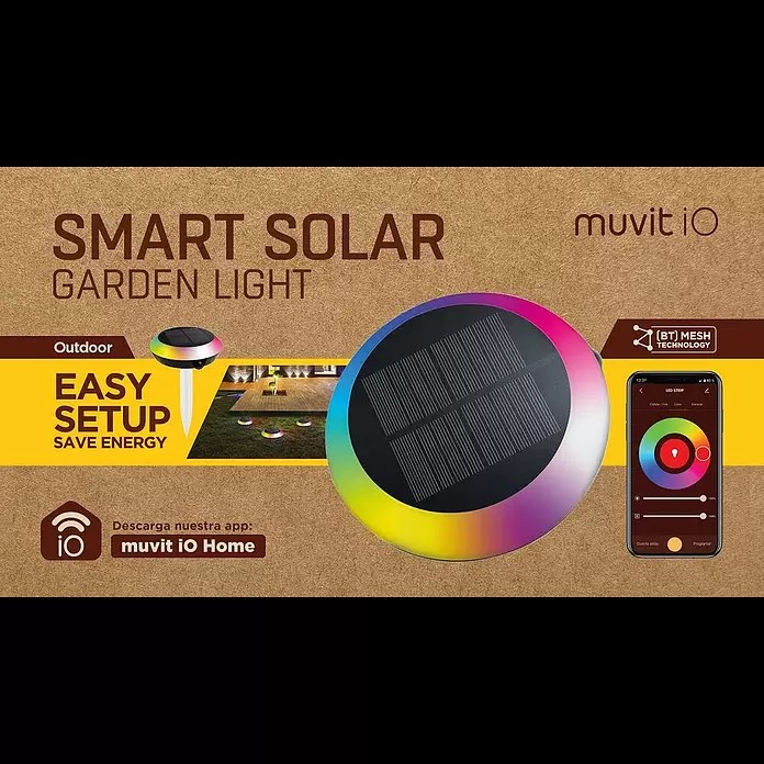 Muvit iO Lámpara decorativa solar inteligente Bluetooth RGB+CCT - 5 W, Negro, IP65 - Smart solar garden light