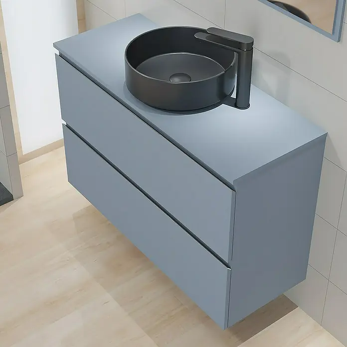Artysan Mueble bajo de lavabo Cíes - L x An x Al: 38,6 x 100 x 64 cm, Azul - Mueble de baño moderno con elegante lavabo sobre encimera en gris. Diseño elegante para tu baño.