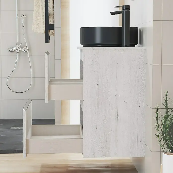 Artysan Mueble bajo de lavabo Cíes - L x An x Al: 38,6 x 60 x 64 cm, Silver - Se presenta un moderno mueble de baño blanco con dos cajones. El diseño es elegante y funcional para el baño.