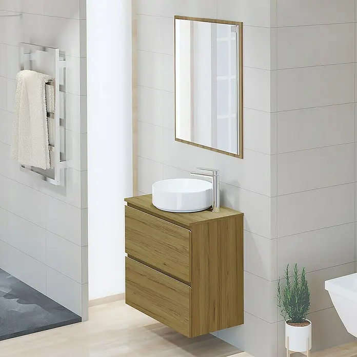 Artysan Encimera para lavabo Cíes - 39,1 x 71 x 1,6 cm, Roble Guadarrama - Mueble de baño con textura de madera, lavabo sobre encimera y espejo. Mueble de baño práctico y elegante para baños modernos.