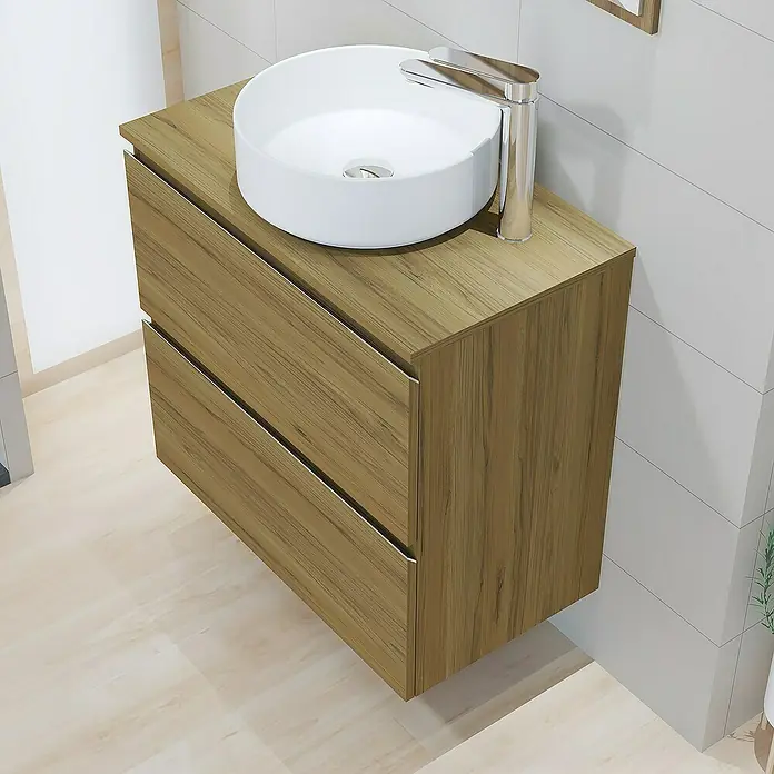 Artysan Mueble bajo de lavabo Cíes - L x An x Al: 38,6 x 70 x 64 cm, Roble Guadarrama - Mueble de baño moderno con armario de madera y lavabo sobre encimera. El diseño elegante se integra perfectamente en cualquier baño.