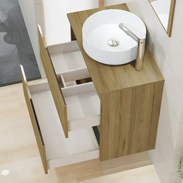 Artysan Mueble bajo de lavabo Cíes - L x An x Al: 38,6 x 70 x 64 cm, Roble Guadarrama - Lavabo moderno con mueble de madera y dos cajones extraíbles para mayor espacio de almacenamiento en el baño.