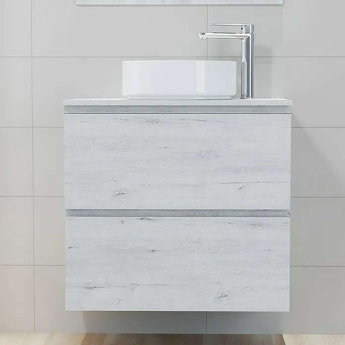 Artysan Mueble bajo de lavabo Cíes - L x An x Al: 38,6 x 70 x 64 cm, Silver - Mueble de baño con lavabo: Diseño moderno con acabado de madera blanca y lavabo sobre encimera para un baño elegante.