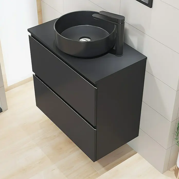 Artysan Mueble bajo de lavabo Cíes - L x An x Al: 38,6 x 70 x 64 cm, Negro - Lavabo de baño moderno con mueble de baño en negro, diseño minimalista para baños elegantes.