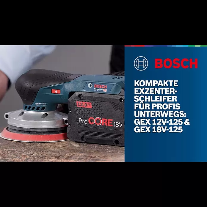 Bosch Professional AMPShare 18V Akku-Exzenterschleifer GEX 18V-125 - 18 V, Ohne Akku, Durchmesser Schleifteller: 125 mm, Kunststoffkoffer - Kompakte Exzenterschleifer für Profis unterwegs: GEX 12V-125 & GEX 18V-125