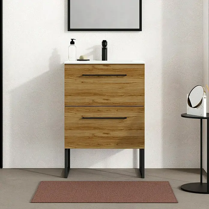 Artysan Mueble bajo de lavabo Arosa - L x An x Al: 44,6 x 60 x 64 cm, Roble Guadarrama - Este mueble de baño ofrece un amplio espacio de almacenamiento con sus cajones e impresiona con un diseño moderno de aspecto de madera.