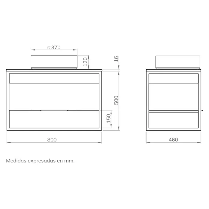 Artysan Conjunto de mueble de baño Izaro - Ancho: 80 cm, 3 pzs., Roble/Negro, Mate - Mueble de baño con dimensiones: Ø370mm, 120mm, 16mm, 500mm, 150mm, 800mm, 460mm.