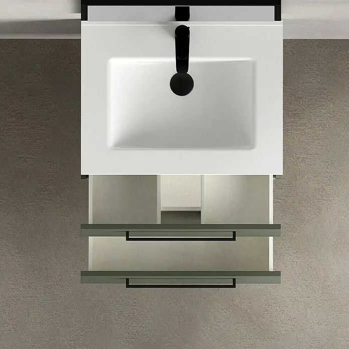 Artysan Mueble bajo de lavabo Arosa - L x An x Al: 44,6 x 60 x 64 cm, Musgo - Mueble de lavabo moderno con sistema de cajones abiertos y diseño minimalista, ideal para un ambiente de baño elegante.
