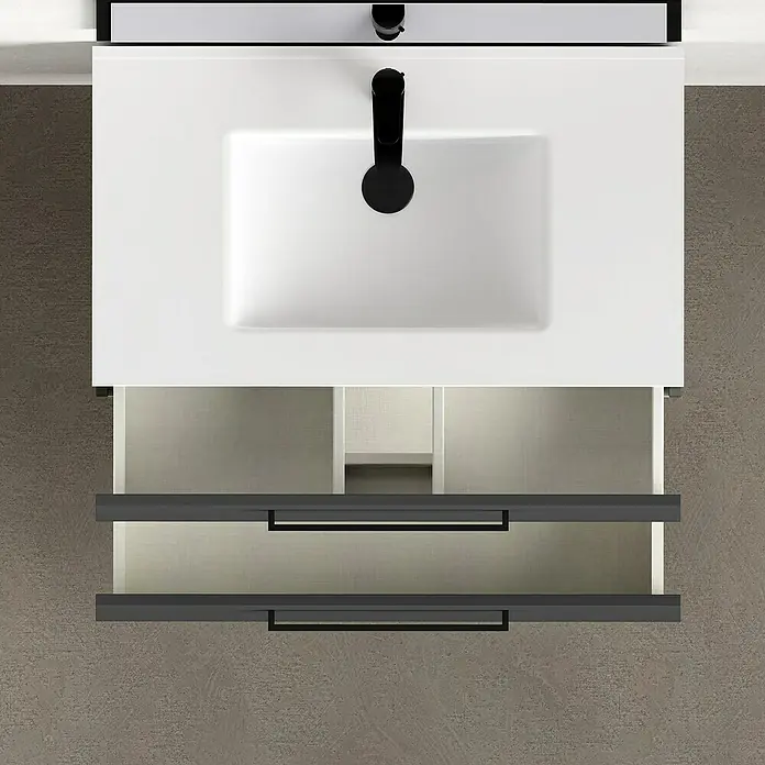 Artysan Mueble bajo de lavabo Arosa - L x An x Al: 44,6 x 80 x 64 cm, Antracita - Tocador de baño moderno con sistema de cajones abiertos y lavabo empotrado, ideal para baños elegantes.