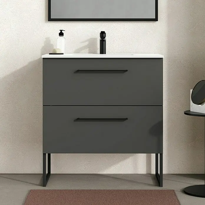 Artysan Mueble bajo de lavabo Arosa - L x An x Al: 44,6 x 80 x 64 cm, Antracita - Elegante mueble de baño antracita con tiradores minimalistas y diseño moderno. El complemento perfecto para cualquier baño.