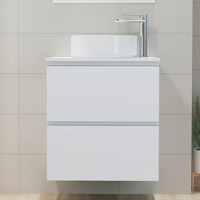 Artysan Mueble bajo de lavabo Cíes - L x An x Al: 38,6 x 60 x 64 cm, Blanco - Mueble de baño con lavabo y dos cajones en blanco. El diseño elegante complementa bien los baños modernos.