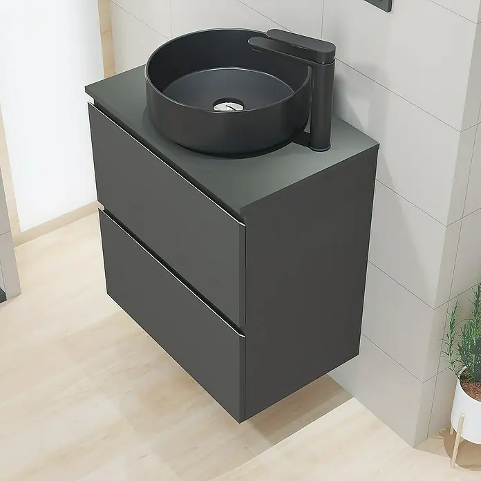 Artysan Mueble bajo de lavabo Cíes - L x An x Al: 38,6 x 60 x 64 cm, Antracita - Elegante lavabo de baño con mueble en acabado oscuro. Diseño elegante para baños modernos.