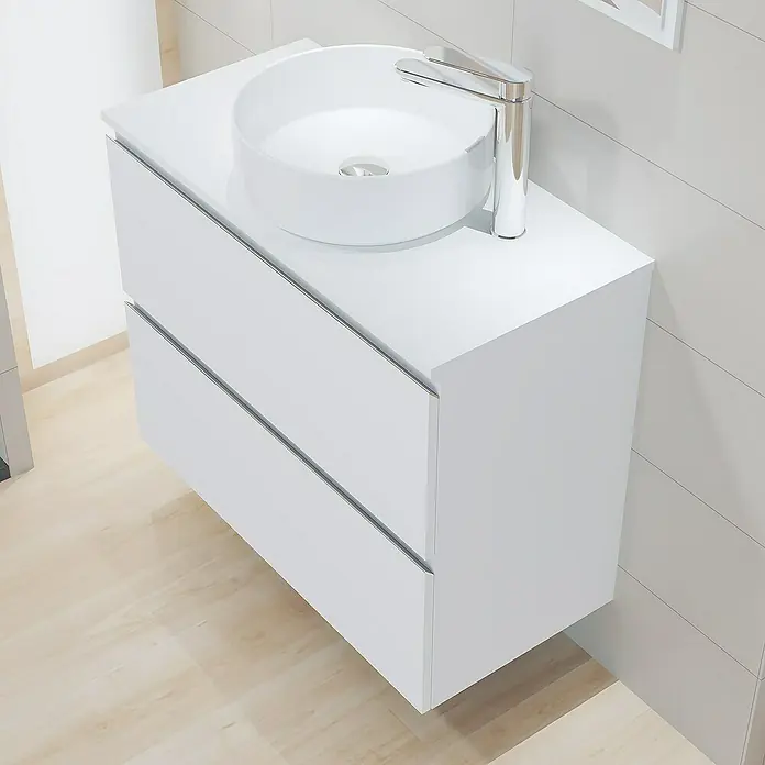 Artysan Mueble bajo de lavabo Cíes - L x An x Al: 38,6 x 80 x 64 cm, Blanco - Lavabo de baño moderno con mueble. El mueble blanco con dos cajones ofrece un espacio de almacenamiento práctico en el baño.