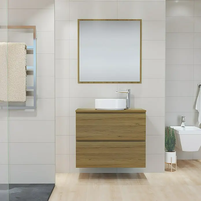 Artysan Mueble bajo de lavabo Cíes - L x An x Al: 38,6 x 80 x 64 cm, Roble Guadarrama - Lavabo de baño con mueble de madera y espejo grande para un diseño de baño moderno y elegante con mucho espacio de almacenamiento.