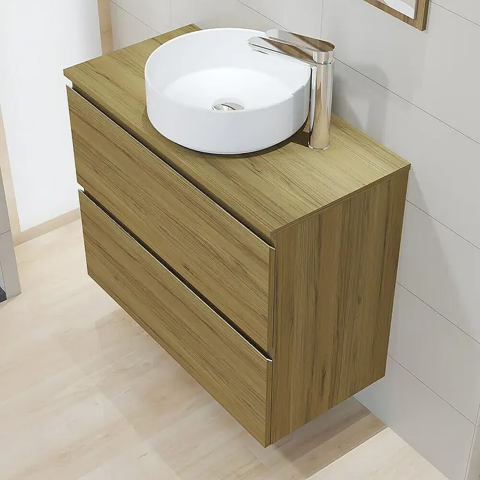 Artysan Mueble bajo de lavabo Cíes - L x An x Al: 38,6 x 80 x 64 cm, Roble Guadarrama - Mueble de baño moderno con textura de madera y lavabo sobre encimera. Atractivo elegante para cualquier baño.