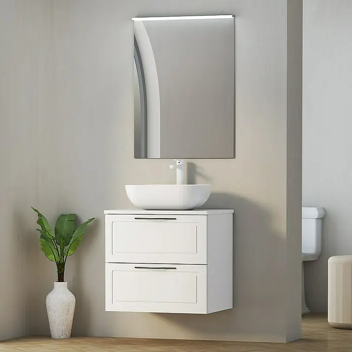 Artysan Encimera para lavabo Toja - 45,7 x 61 x 1,6 cm, Blanco - Mueble de baño con armario y espejo con iluminación LED. El mueble blanco es moderno y ahorra espacio.