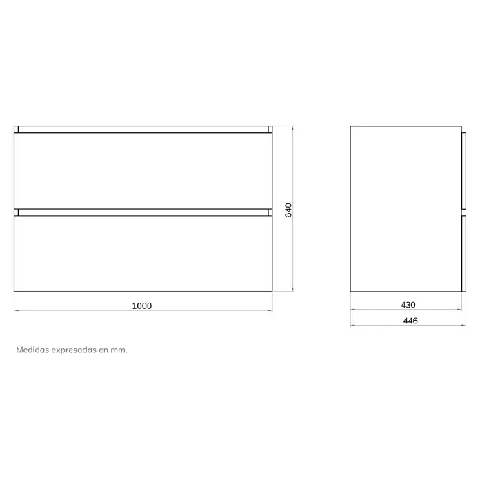 Artysan Mueble bajo de lavabo Fons - L x An x Al: 44,6 x 100 x 64 cm, Roble Guadarrama - Vista detallada de un elegante mueble bajo lavabo con dimensiones precisas para una óptima planificación e integración en su baño.