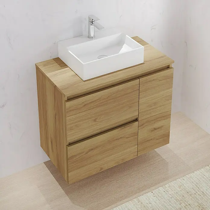Artysan Mueble bajo de lavabo Farbe - L x An x Al: 44,6 x 70 x 64 cm, Roble guadarrama - Mueble de baño de madera con lavabo sobre encimera blanco y grifo moderno para baños elegantes.
