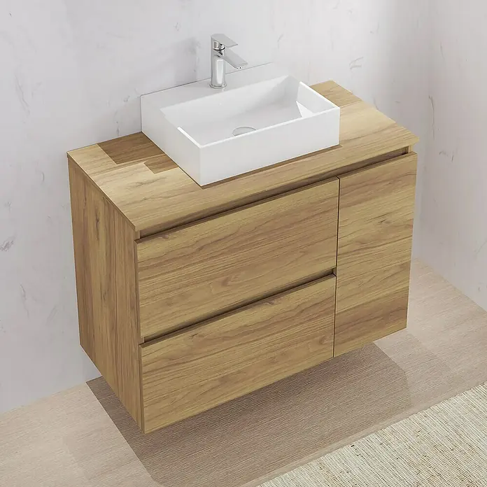 Artysan Mueble bajo de lavabo Farbe - L x An x Al: 44,6 x 90 x 64 cm, Nebraska - Elegante mueble de baño con acabado en madera. El diseño moderno incluye un lavabo rectangular y grifo cromado.