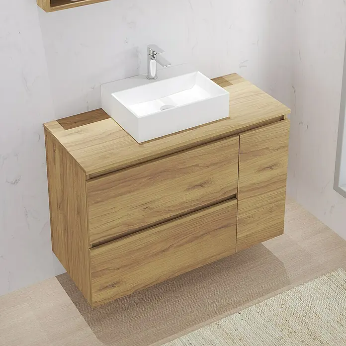 Artysan Mueble bajo de lavabo Farbe - L x An x Al: 44,6 x 100 x 64 cm, Nebraska - Mueble de baño con textura de madera y un lavabo rectangular moderno. Los dos cajones ofrecen espacio de almacenamiento en el baño.