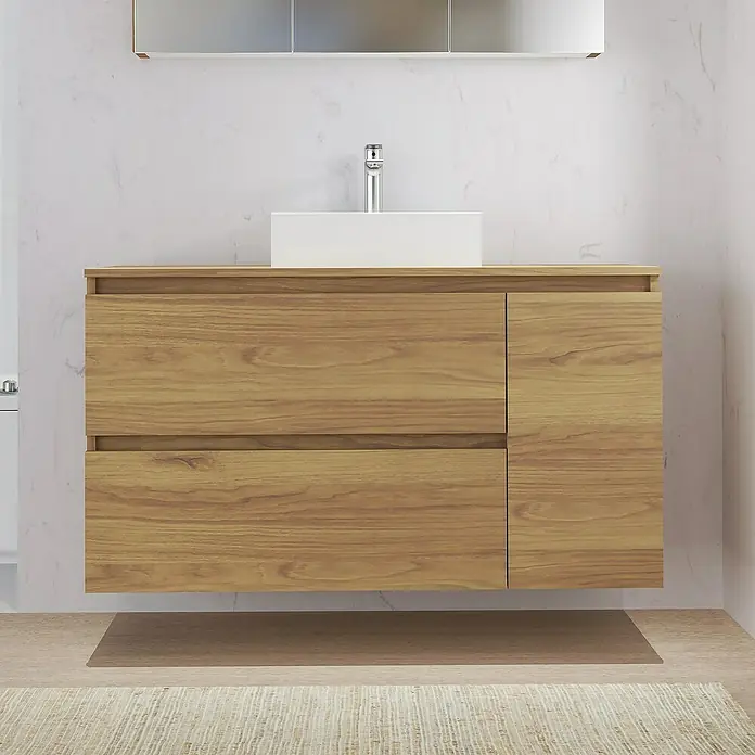Artysan Mueble bajo de lavabo Farbe - L x An x Al: 44,6 x 120 x 64 cm, Nebraska - Moderno mueble de baño con vetas de madera y lavabo rectangular para un ambiente elegante.